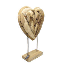 Serce z drewna tekowego na podstawie 60cm